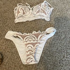 PQ Lace Fanned Teeny Bikini in Water Lily